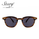 STORY Fashion Vintage Rivet Round Sunglasses Women Brand Designer Retro Fake Wood Grain Frame Red Lenes Sun Glasses Men S86374F